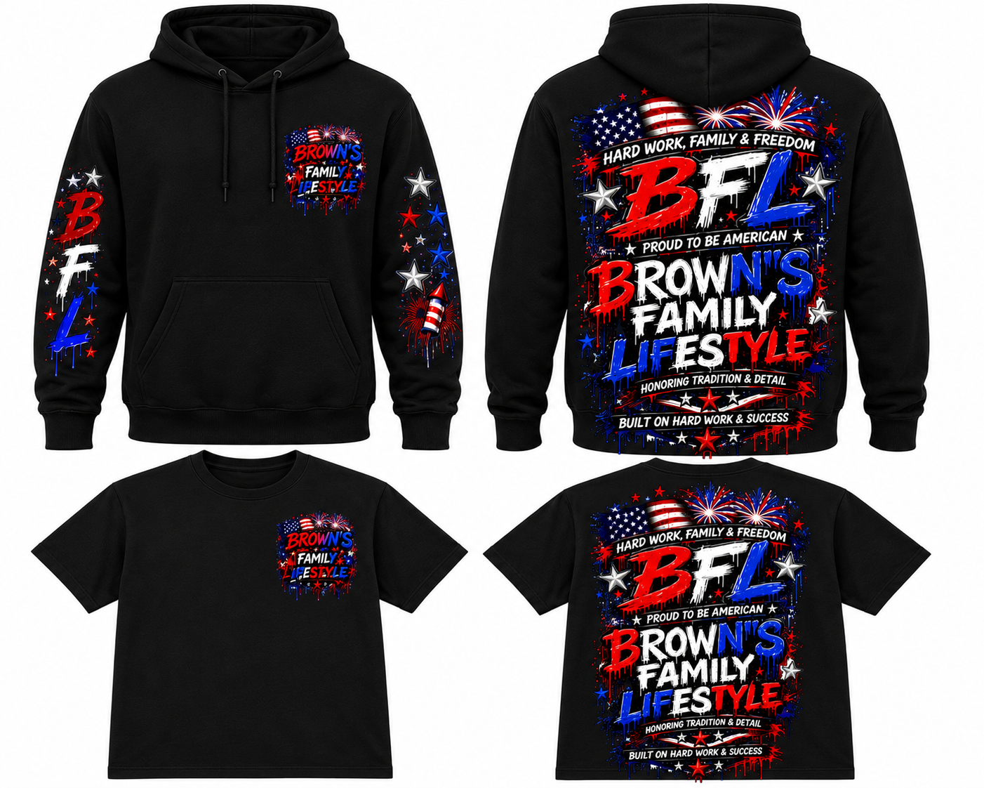 Custom Front and back hoodies and t shirts 4th of July