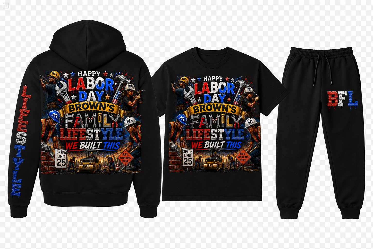 Custom 3 piece set hoodie sweatpant and t shirt